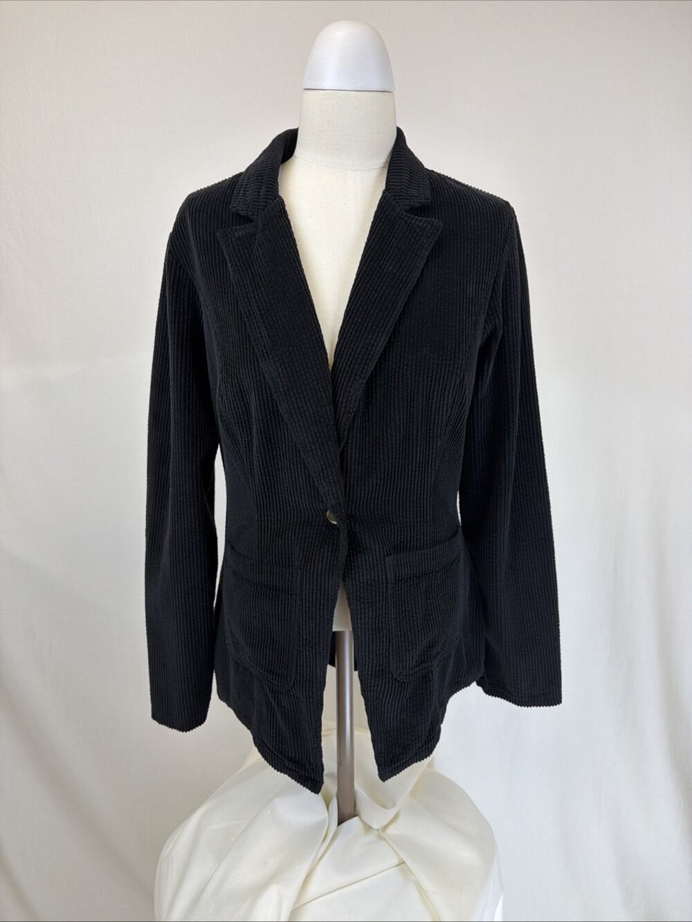 NWT XCVI Black Corduroy Midi Length Blazer Jacket LARGE #0713